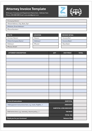 Lawyer Client Billing Invoice