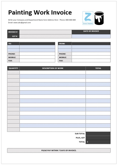 Painting Work Invoice Template – Basic Layout