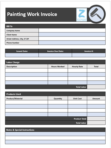 Painting Work Invoice Template – Detailed