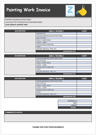 Painting Work Invoice Template – Labor Design