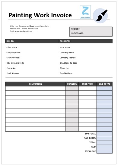 Painting Work Invoice Template – Simple Layout